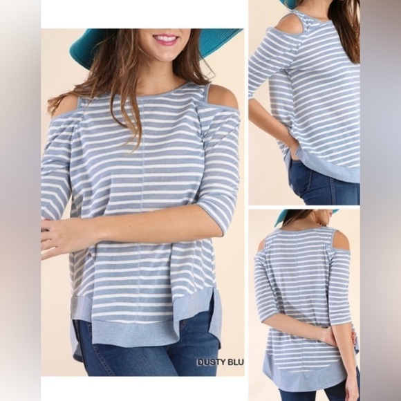 Umgee Cold Shoulder Striped Tunic. - Picture 1 of 11